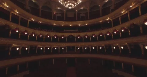 Flying inside the Opera house. Turning on  illumination. 4K Stock-Footage 55878832