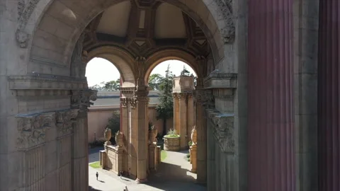 Flying inside the Palace of Fine Arts/ San Francisco Aerial Drone Stock Footage 198203203