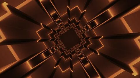 Flying inside red squared spinning tunnel. Motion. Endless flight inside Stock Illustration