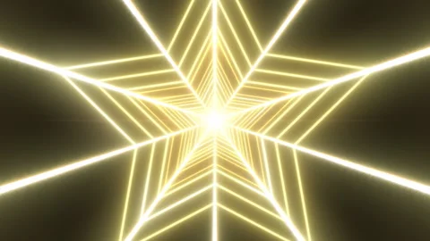 Flying Inside Shiny Bright Star Shape Endless Neon Glowing 3D Tunnel Stock Footage 246888786