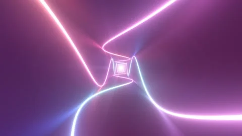 Flying Inside Square Tunnel Illuminated By Ultraviolet Glowing Neon Video stock 261327315