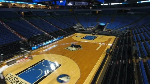 Flying Inside Target Center - Timberwolves Basketball Court Stock Footage 100142880