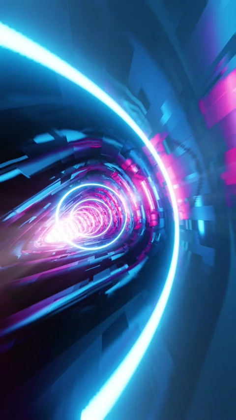 Flying inside a tunnel with blue rings. Vertical looped video Video stock 228026243