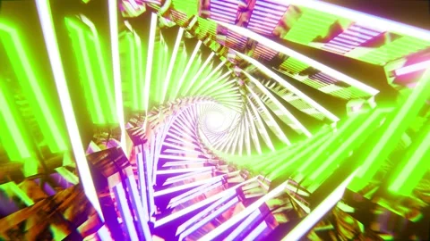 Flying inside twisted glowing triangle tunnel. Futuristic background Stock Footage 324514752