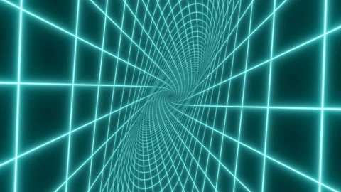Flying Inside Twisting Neon Grid Glowing Retro 80s Endless Tunnel Stock Footage 246891255