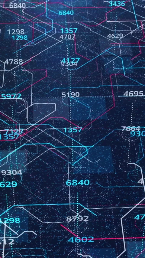 Flying Inside virtual Processor with running electrons and digital codes Stock Footage 289643601
