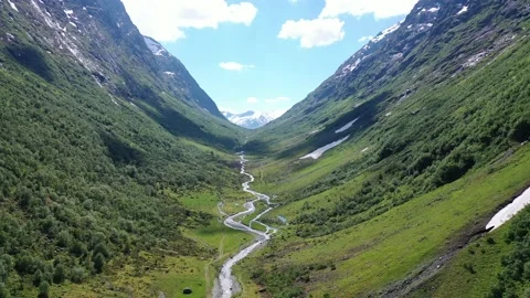 Flying inwards valley in Norway. Stock Footage 157697222