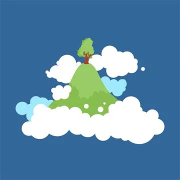 Flying Island in clouds in sky. Vector illustration イラスト素材