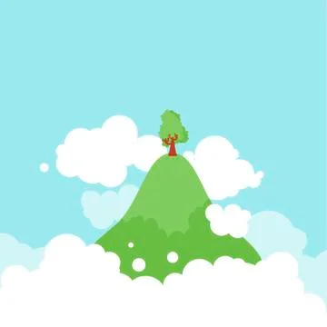 Flying Island in clouds in sky. Vector illustration 库存插图