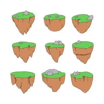 Flying island icon collection. flat style elements. cartoon isolated illust.. Stock Illustration