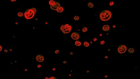 Flying Jack-o'-Lantern Pumpkins on Black Background, Halloween Pumpkin Anim.. Video stock 346296986