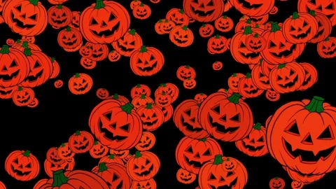 Flying Jack-o'-Lantern Pumpkins on Black Background, Halloween Pumpkin Anim.. Video stock 346297031