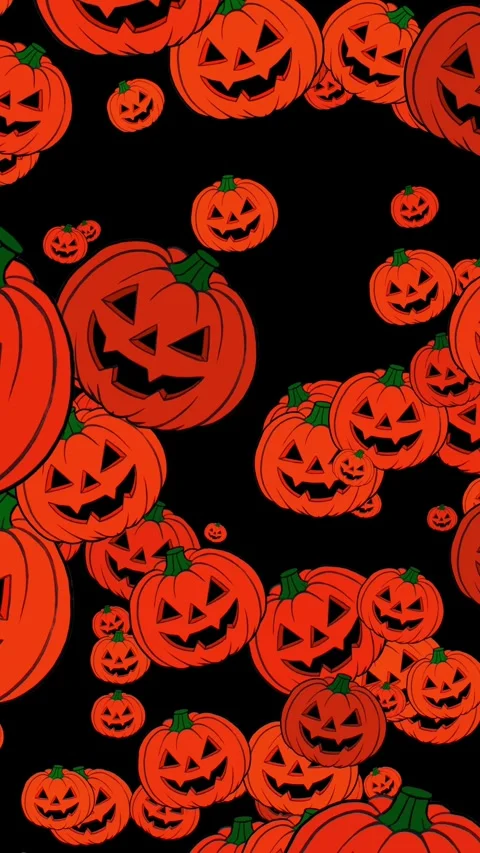 Flying Jack-o'-Lantern Pumpkins on Black Background, Halloween Pumpkin Anim.. Video stock 346297192