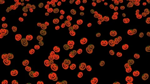 Flying Jack-o'-Lantern Pumpkins on Black Background, Halloween Pumpkin Anim.. Video stock 346300992