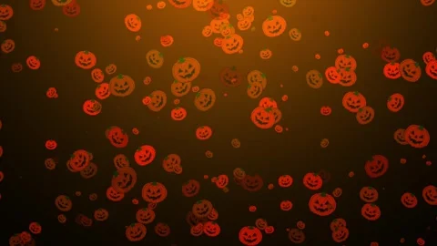 Flying Jack-o'-Lantern Pumpkins on Black Background with orange lighting, H.. Video stock 346473375