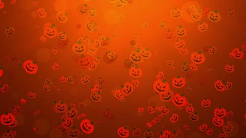 Flying Jack-o'-Lantern Pumpkins on Orange Background with orange lighting, .. Video stock 346473376