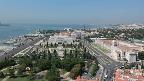 Flying Jerónimos Monastery and Torre Belem with Drone in Lisbon and Portugal Video stock 105524886