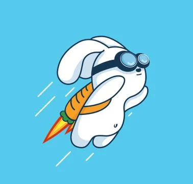 Flying Jetpack Rocket Rabbit, Innovation Concept Isolated in Flat Vector Stock Illustration