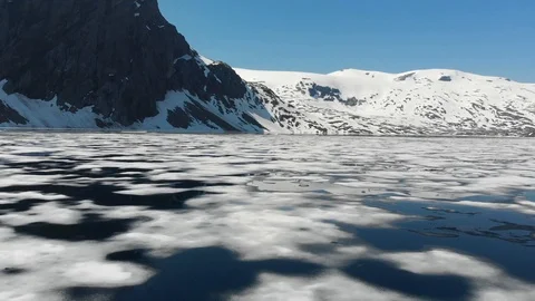 Flying just over the water surface of a highland lake. South Norway. Reflections Video stock 99291978