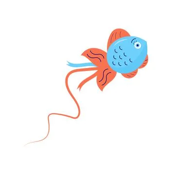 Flying kite-balloon in the shape of fish on white background. Outdoor summer  Stock Illustration