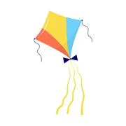 Cartoon kites. Wind flying toy with ribbon and tail for kids. Makar  Sankranti. Butterfly, fish and rainbow kite shape and design, vector set.  Illustration wind kite game, summer flying toy Stock Vector