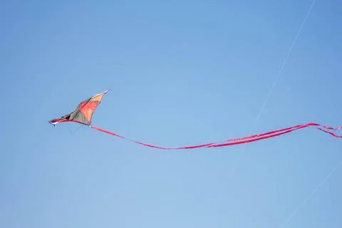Flying kite in blue sky Stock Photos