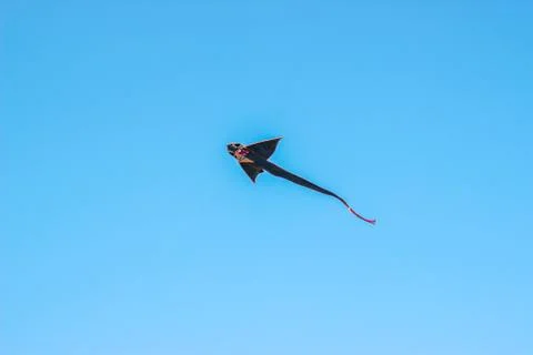 Flying kite in blue sky Stock Photos