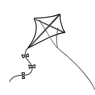 Flying Kite with Bows Line Art Stock Illustration