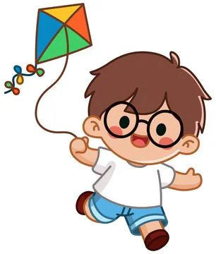 Flying a Kite Boy Stock Illustration
