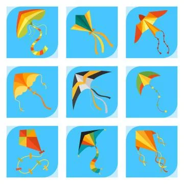 Flying kite snake serpent dragon kids toy colorful card outdoor summer activity Stock Illustration