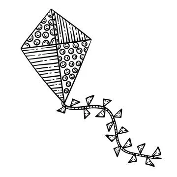 Flying Kite Spring Coloring Page for Adults Stock Illustration