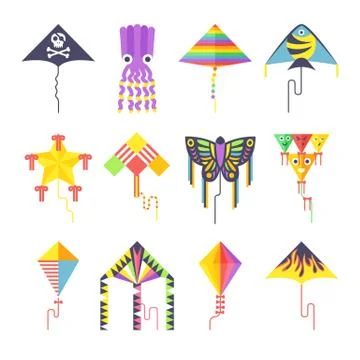 Flying kite vector collection Isolated on a white background Stock Illustration