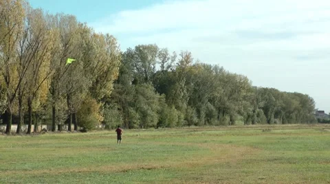 Flying a kite in a windy day Stock Footage