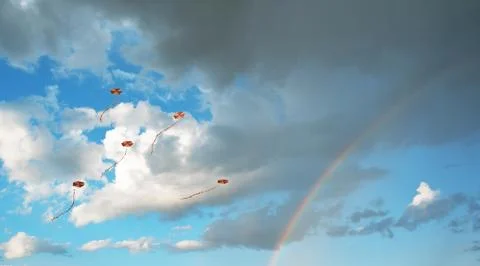 Flying kites in the sky Stock Photos