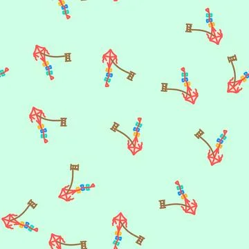Flying kites spring vector seamless pattern Illustrazione stock