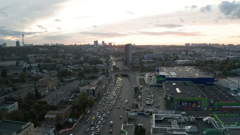 Flying In Kyiv City Sunset Stock Footage 120403414