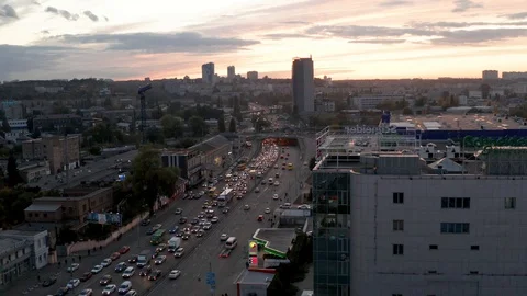 Flying In Kyiv City Sunset Stock Footage 120403555
