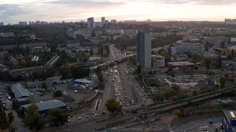 Flying In Kyiv City Sunset Stock Footage 120403710