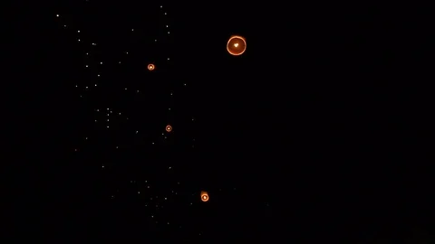 Flying lanterns, floating lanterns in Loy Krathong Festival. Stock Footage 117843502