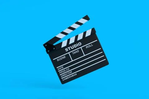 Flying lapperboard isolated on bright blue background in pastel colors Stock Illustration