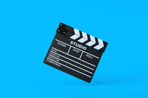 Flying lapperboard isolated on bright blue background in pastel colors Stock Illustration