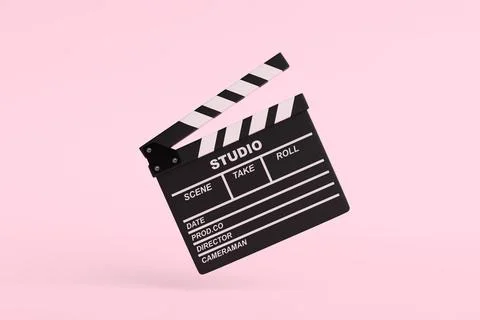 Flying lapperboard isolated on bright pink background in pastel colors Stock Illustration