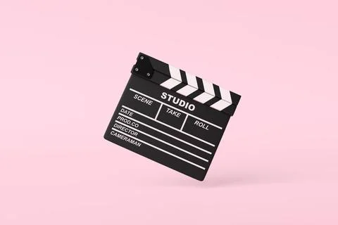 Flying lapperboard isolated on bright pink background in pastel colors Stock Illustration