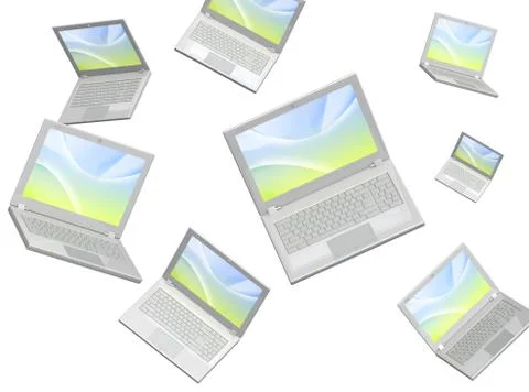 Flying laptops Stock Illustration