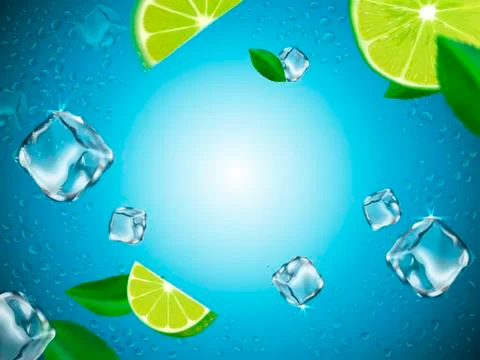 Flying lemons and ice cubes Stock Illustration