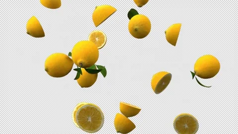 Flying lemons tornado – 3d render, 60fps, looped with alpha channel. Stock Footage 307301192