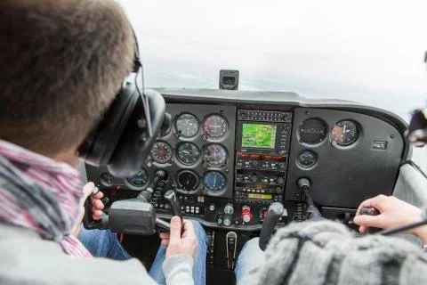 Flying lesson in airplane Stock Photos