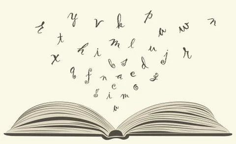Flying letters from old open book Stock Illustration