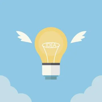 Flying light bulb, flat design, vector EPS10. Stock Illustration