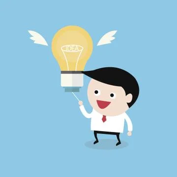 Flying light bulb, flat design, vector EPS10. Stock Illustration